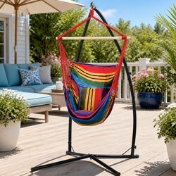 Durable Rainbow Hammock Chair with Steel Stand 100cm