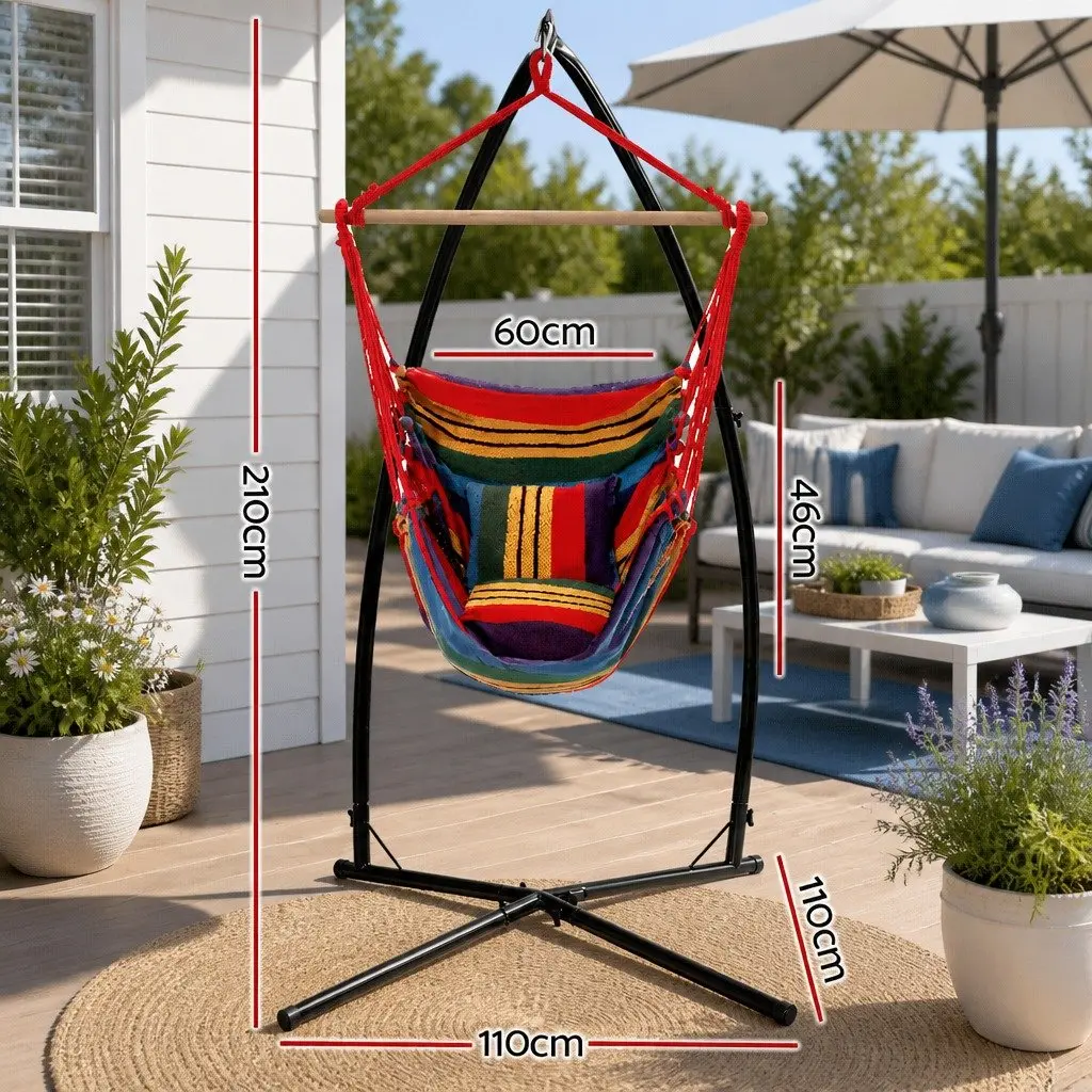 Hammock Chair Polyester Cotton 100cm Rainbow with Steel Stand