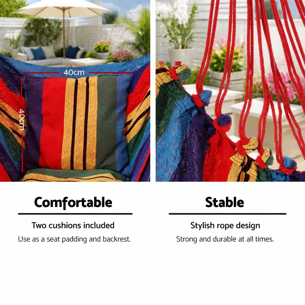 Hammock Chair Polyester Cotton 100cm Rainbow with Steel Stand