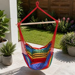 Outdoor Hammock Chair with Rainbow Cushion for Relaxation
