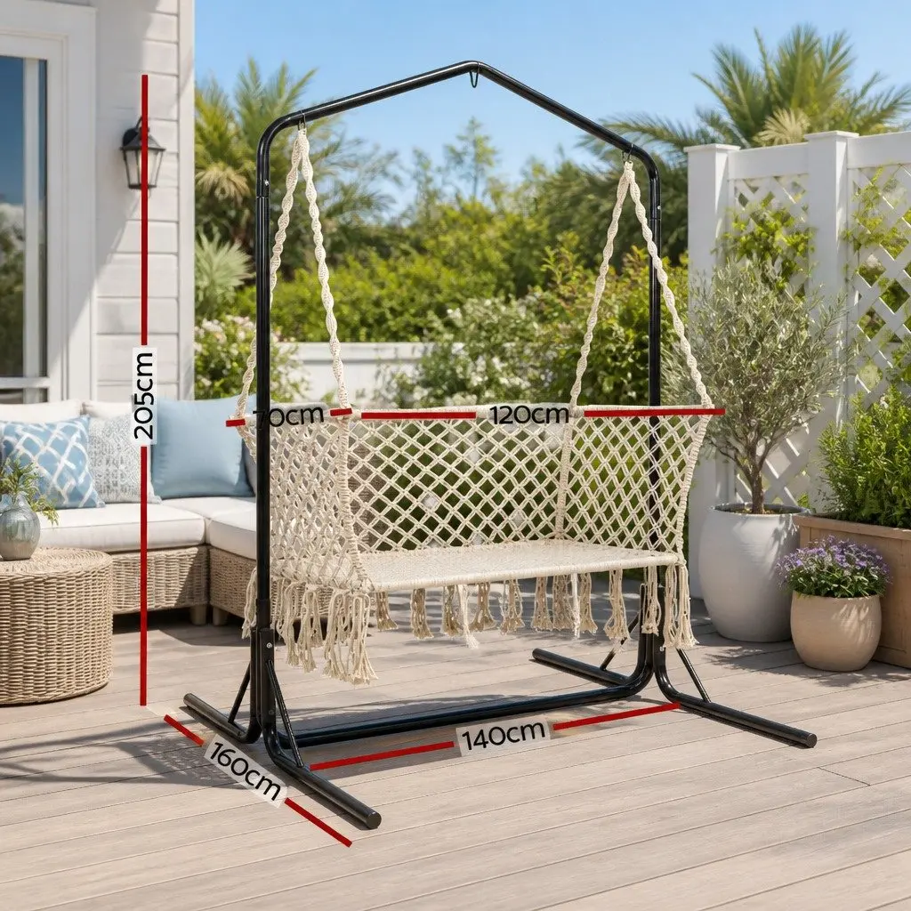 Hammock Chair with Stand 2 Seater Outdoor Garden Relaxation Cream Macrame