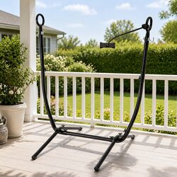 Hammock Chair Stand Iron Frame with Phone Holder Black Outdoor Indoor