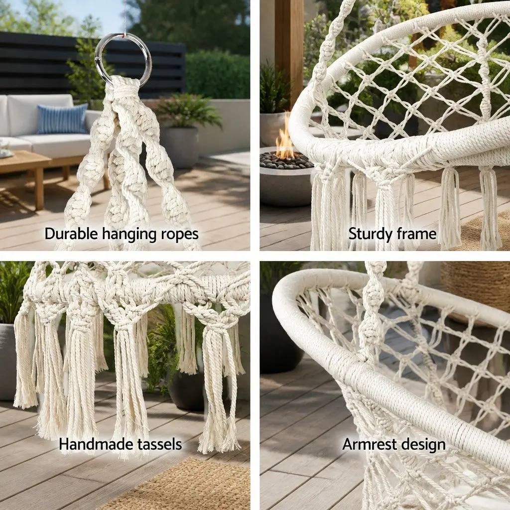 Hammock Chair Cotton 124CM Cream with Stand