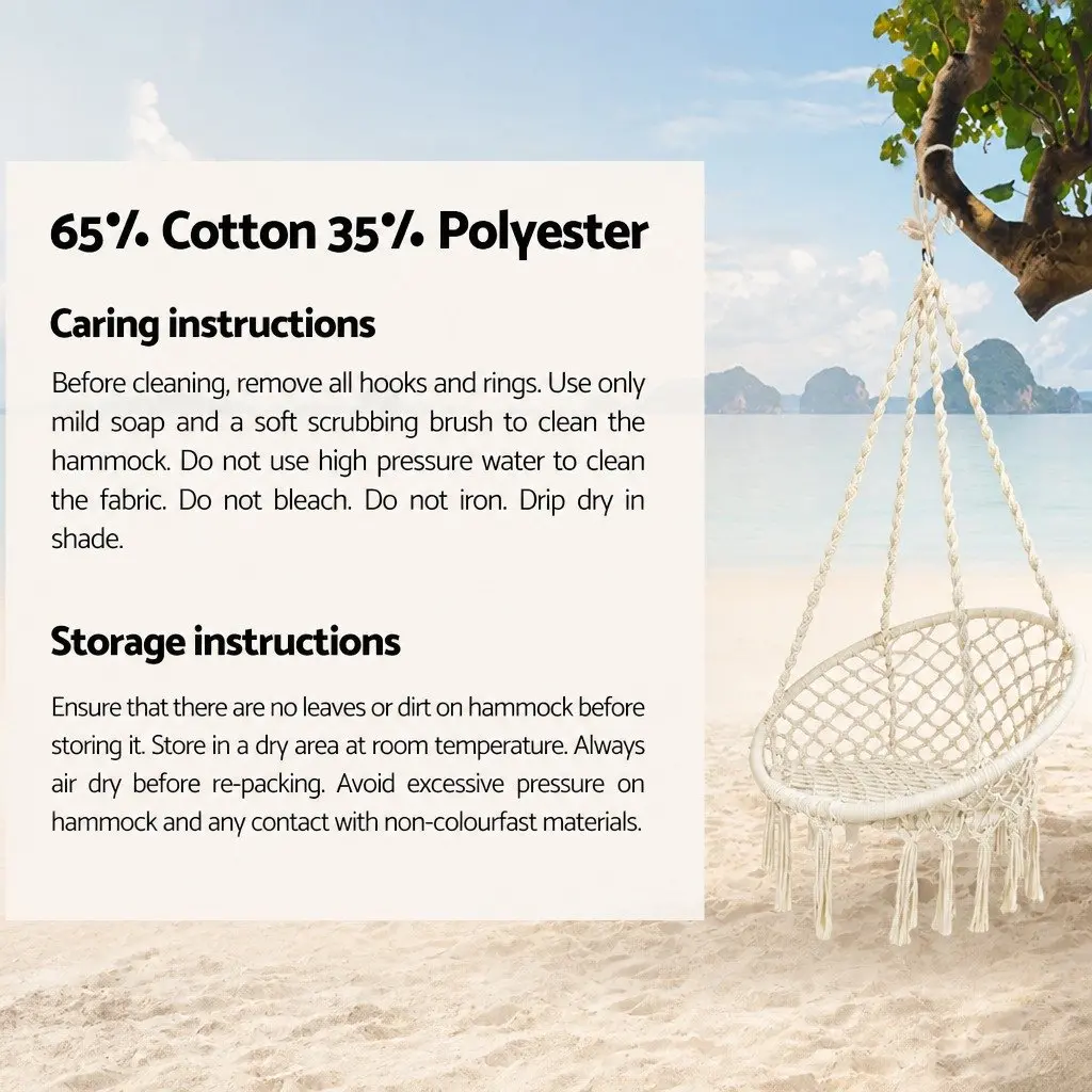 Hammock Chair Cotton 124CM Cream with Stand