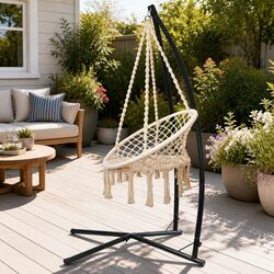 Premium Macrame Hammock Chair with Steel Stand in Cream