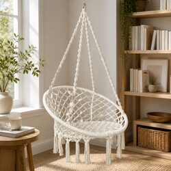 Hammock Chair Outdoor Hanging Macrame Cotton Indoor Relaxation Swing Cream
