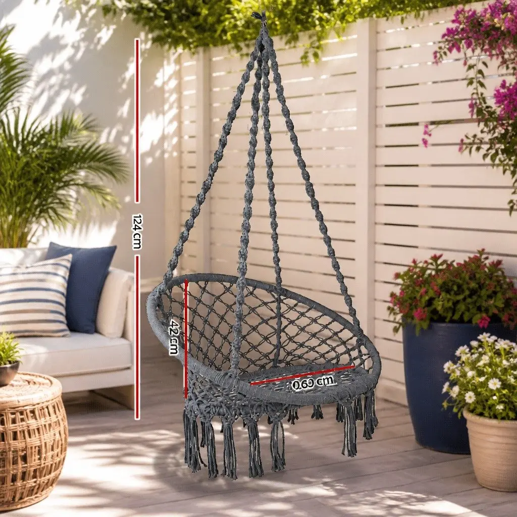 Hammock Chair Outdoor Hanging Macrame Cotton Grey Indoor Relaxation Swing