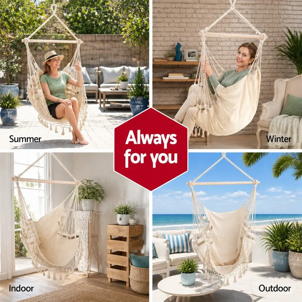 Hammock Chair Polyester Cotton Blend 150 x 90cm Cream