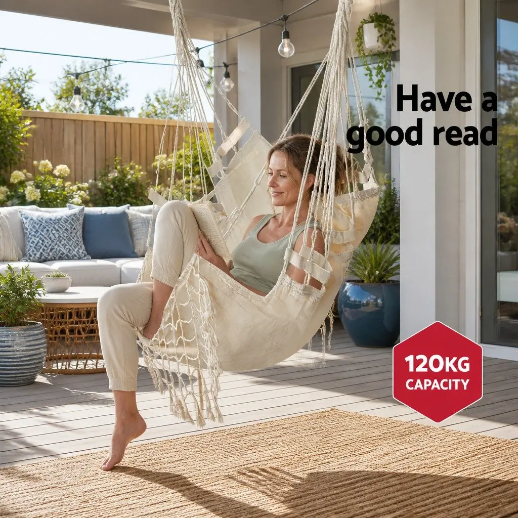 Hammock Chair Polyester Cotton Blend 150 x 90cm Cream