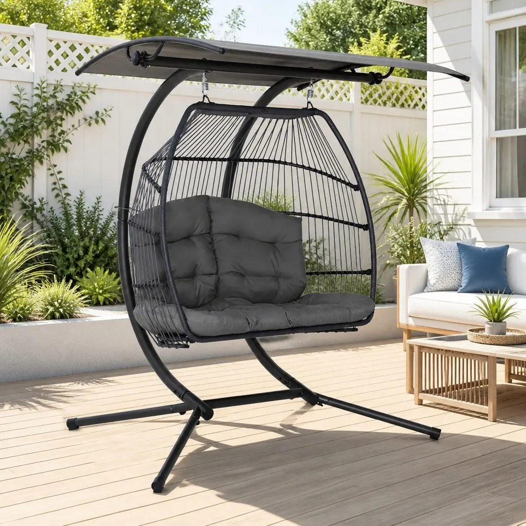 Outdoor Chair Resin Wicker 2 Seater Grey