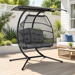 Double Hanging Pod Chair with Canopy for Outdoor Spaces
