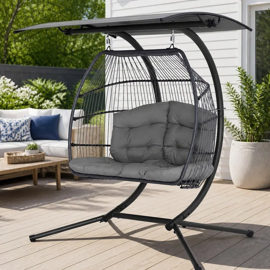 Outdoor Chair Resin Wicker 2 Seater Grey