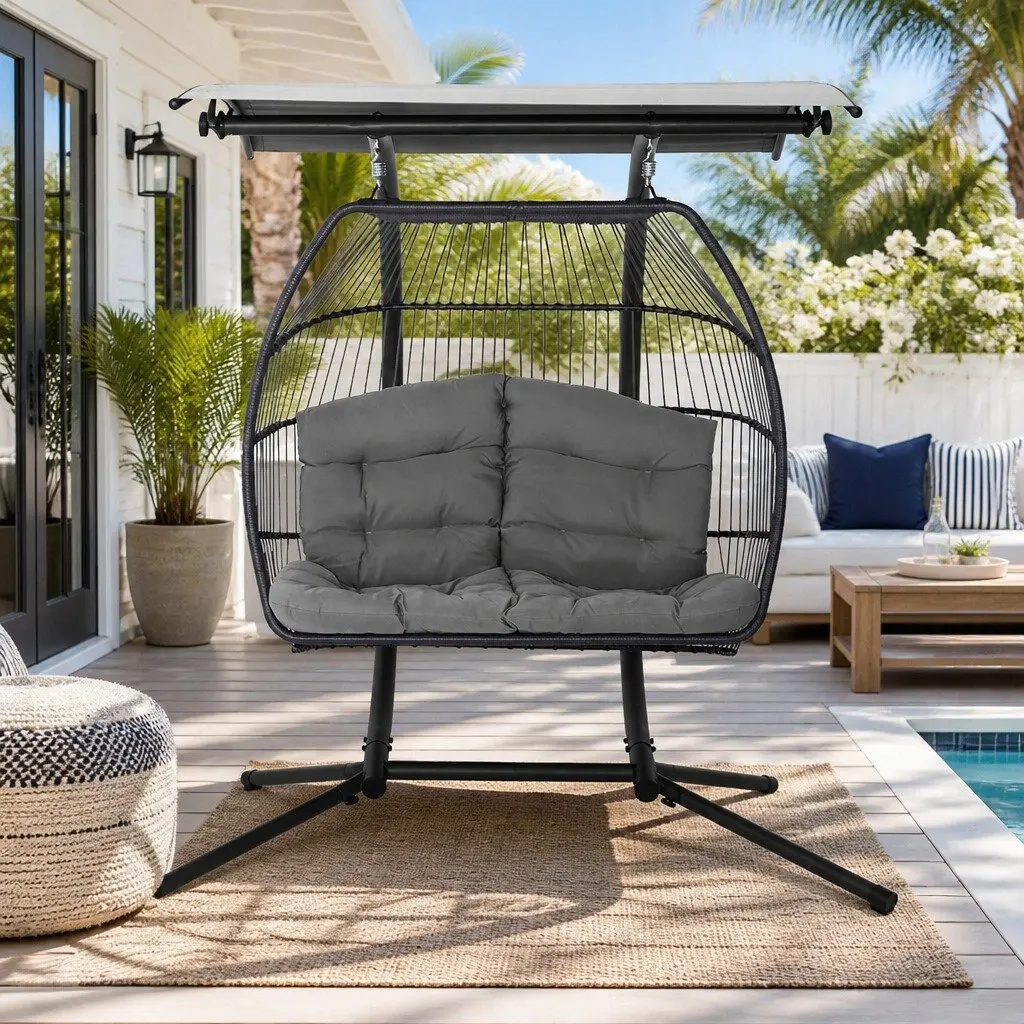 Outdoor Chair Resin Wicker 2 Seater Grey