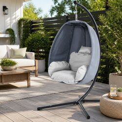 Stylish Grey Hanging Egg Pod Chair for Outdoor Relaxation