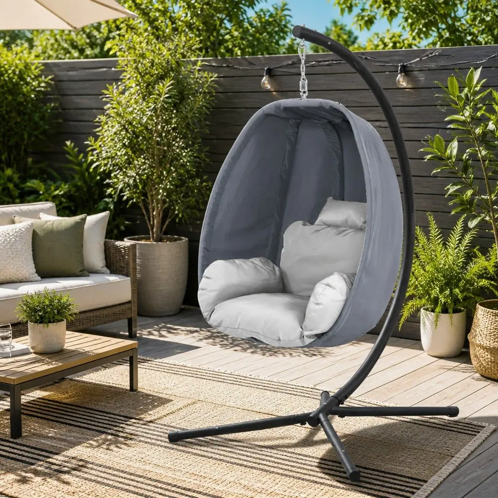 Outdoor Chair Powder-coated Steel 116cm x 105cm x 200cm Grey