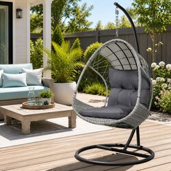 Stylish Hanging Egg Pod Chair with Wicker and Stand