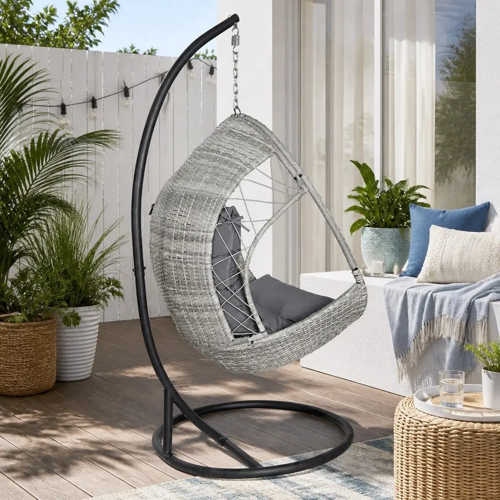 Hanging Egg Pod Chair with Wicker and Stand