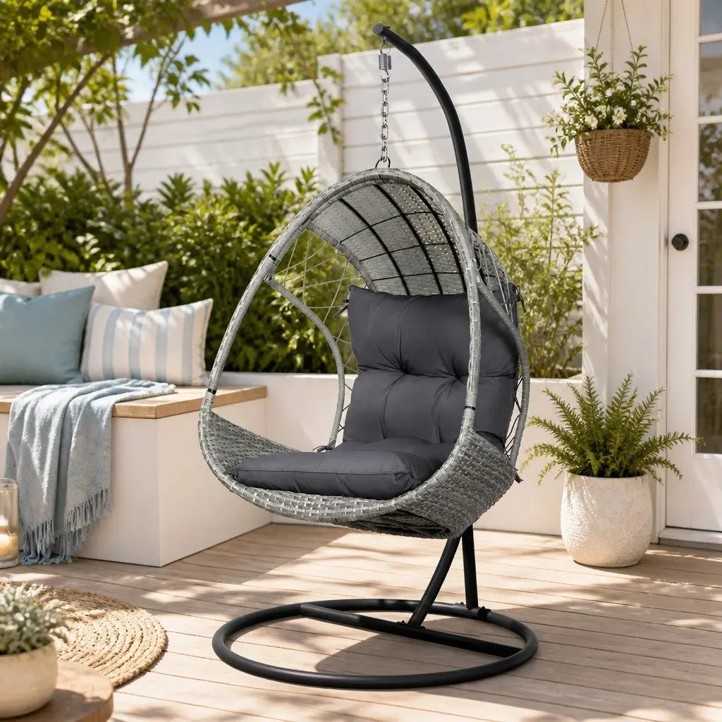 Hanging Egg Pod Chair with Wicker and Stand