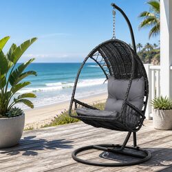 Outdoor Wicker Pod Armrest Egg Swing Chair with Stand