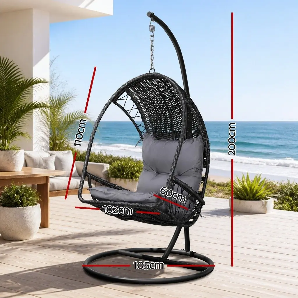 Hanging Egg Swing Chair Resin Wicker Black with Stand