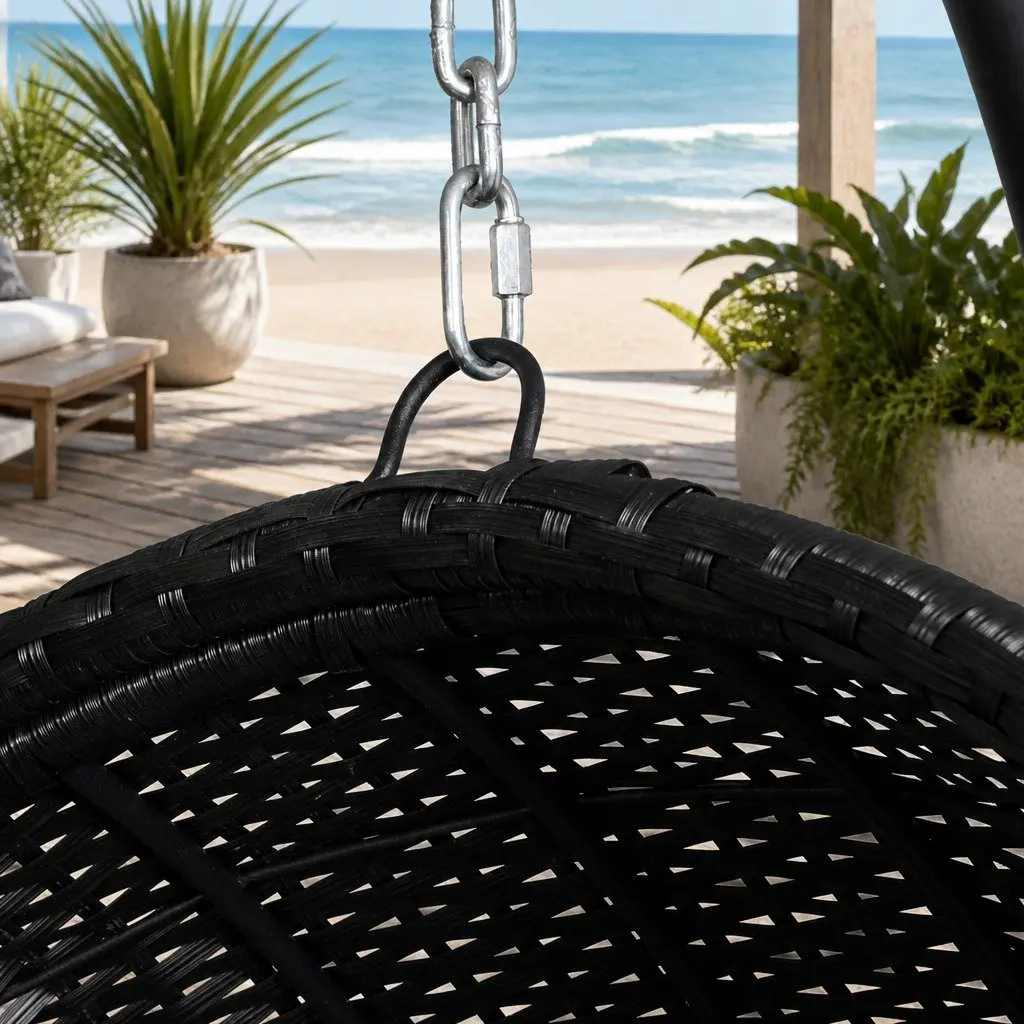 Hanging Egg Swing Chair Resin Wicker Black with Stand