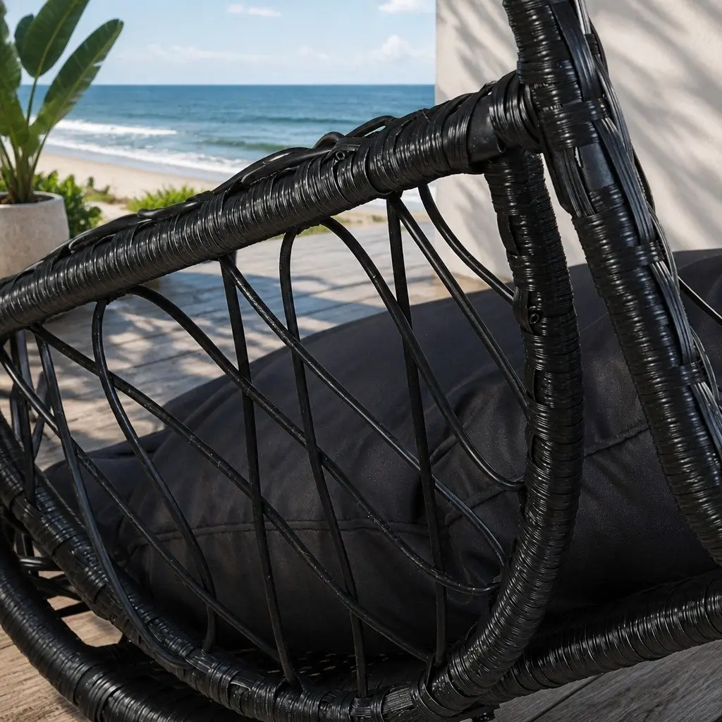 Hanging Egg Swing Chair Resin Wicker Black with Stand