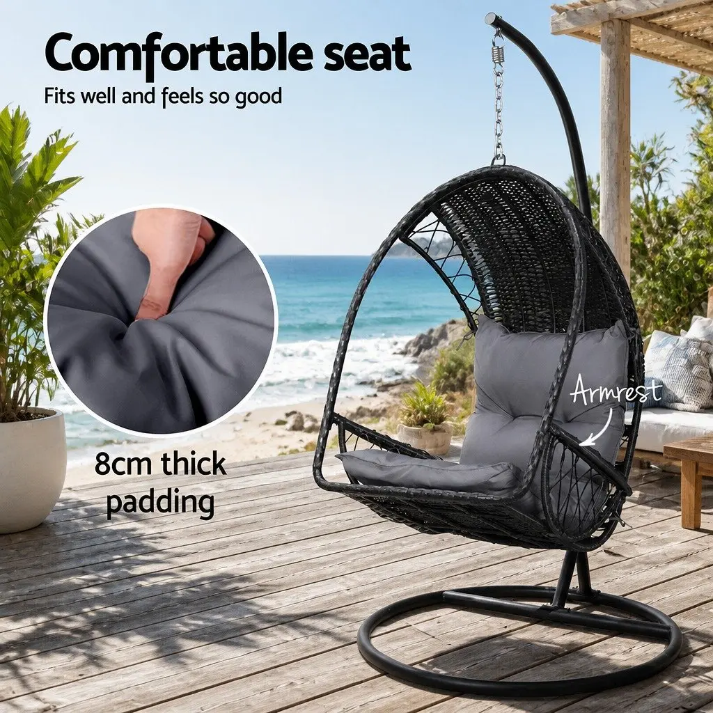 Hanging Egg Swing Chair Resin Wicker Black with Stand