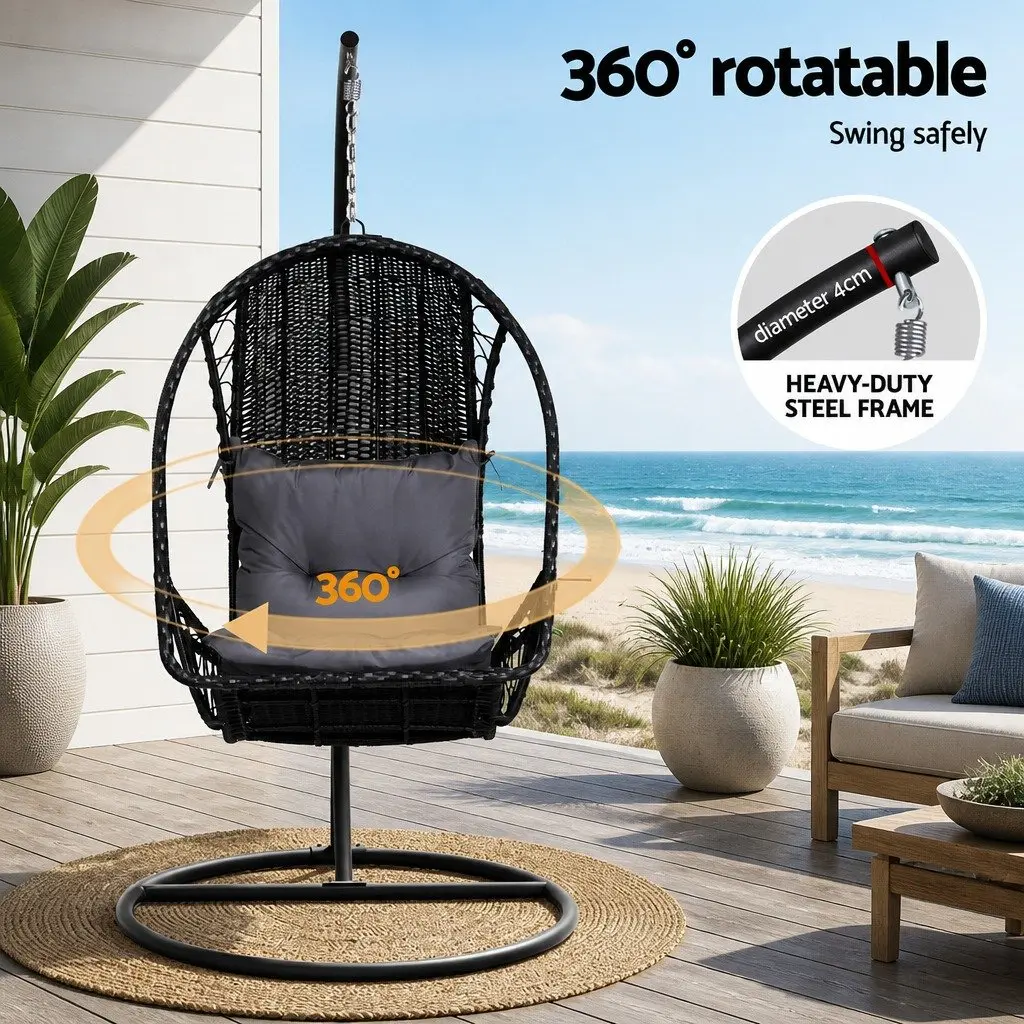 Hanging Egg Swing Chair Resin Wicker Black with Stand