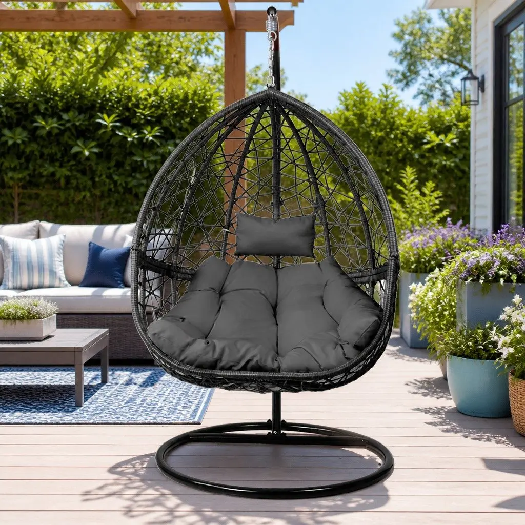 Outdoor Hanging Egg Chair with Sturdy Stand