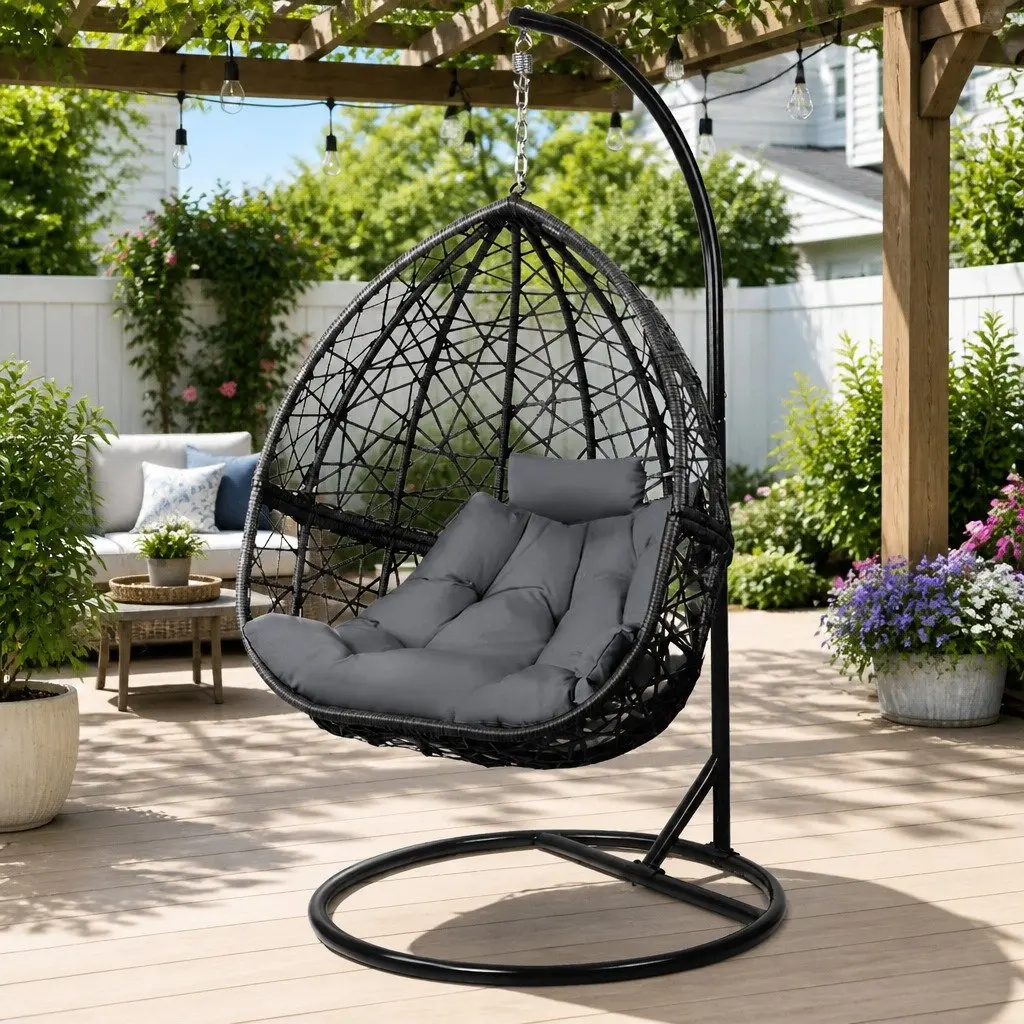 Outdoor Hanging Egg Chair with Sturdy Stand