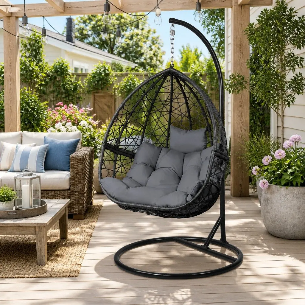 Outdoor Hanging Egg Chair with Sturdy Stand
