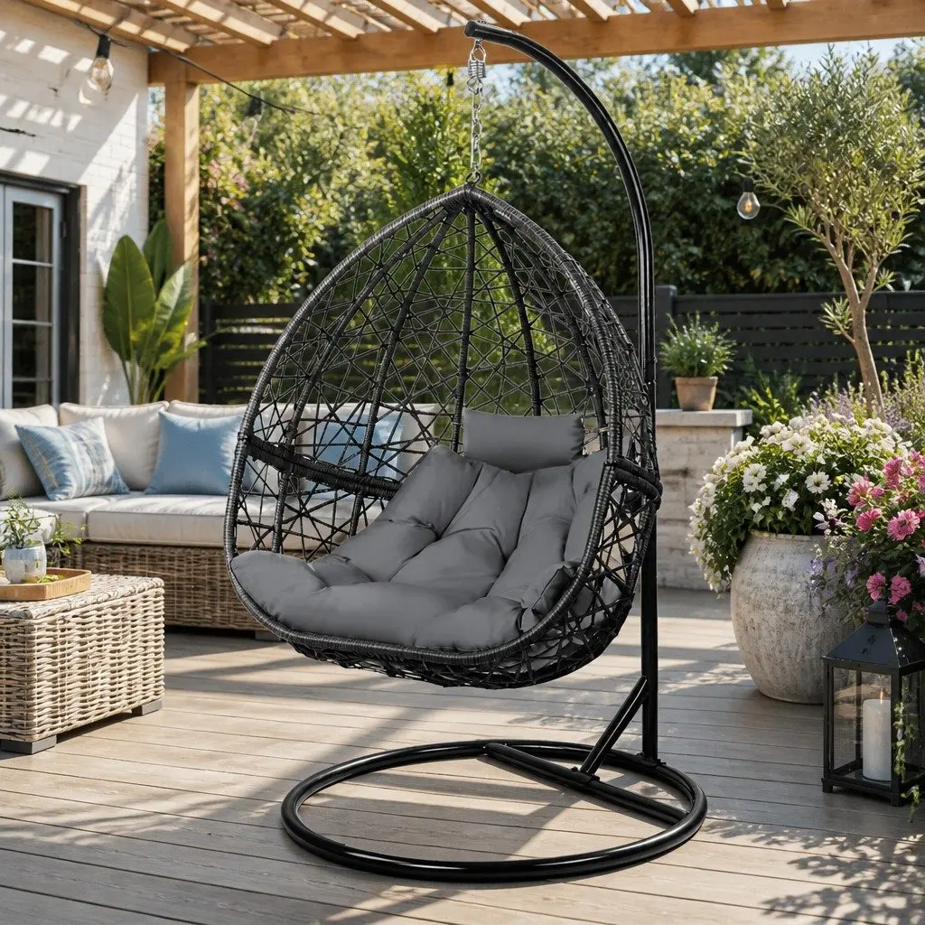 Outdoor Hanging Egg Chair with Sturdy Stand