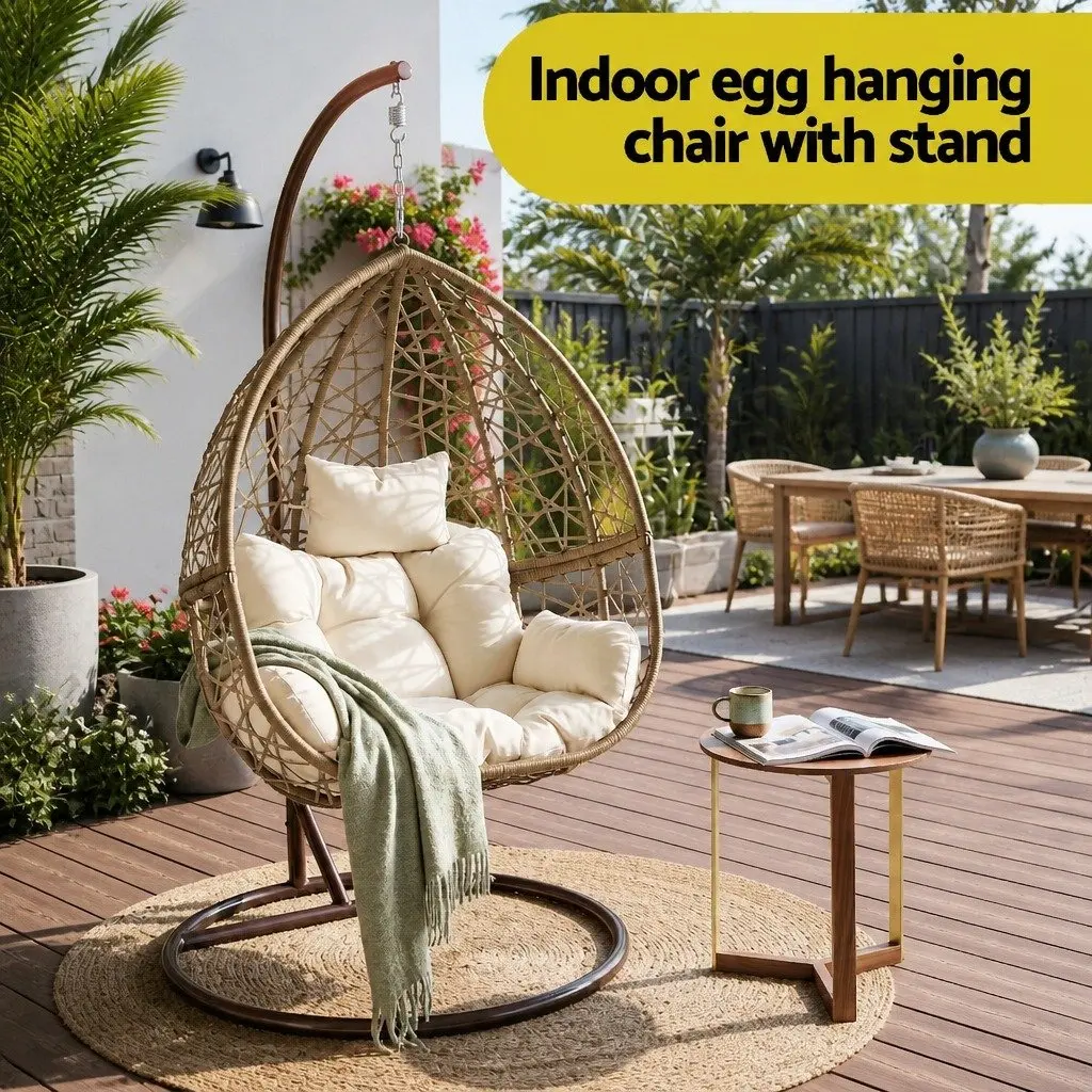 Hanging Egg Chair with Soft Cushion and Sturdy Frame