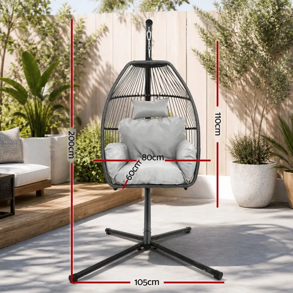 Hanging Egg Chair Wicker Pod Cushion Grey Outdoor Furniture