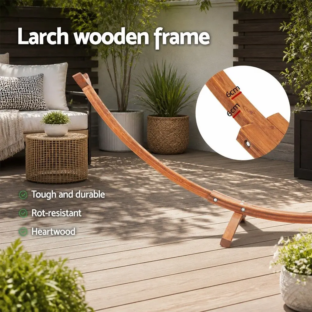 Hammock Bed Polyester Cotton Blend Sky Blue Wooden Stand 2-Person Size