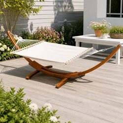 Hammock Bed Outdoor Garden Camping Timber Stand Frame 2-Person Relaxation