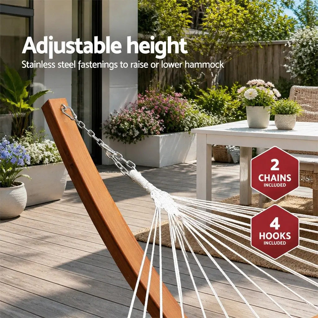 Hammock Bed Polyester-Cotton Cream Timber Stand Frame 2-Person