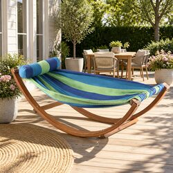 Curved Wooden Frame Outdoor Hammock for Relaxation
