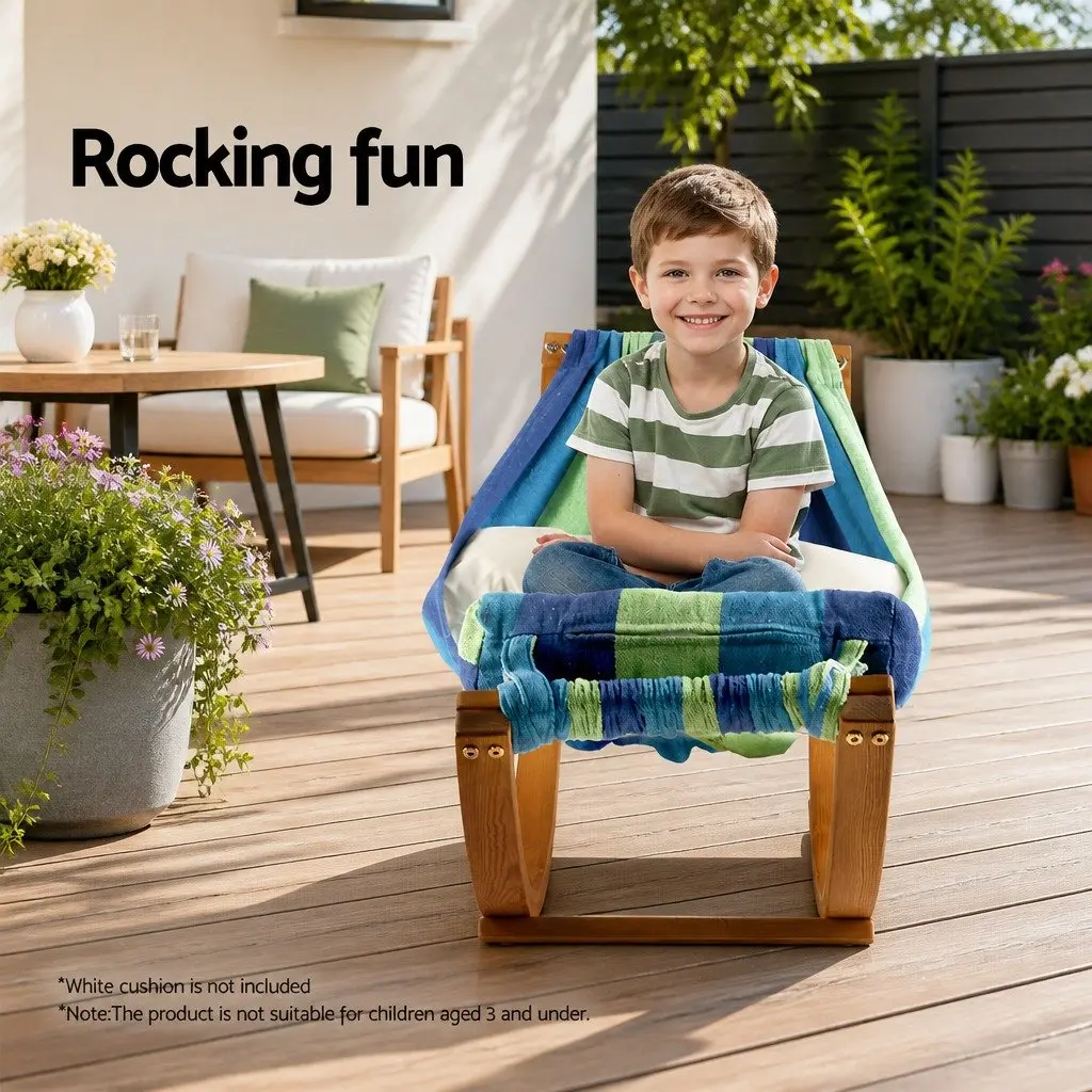 Hammock Bed Polyester Cotton Blend Sky Blue Curved Larch Wood Single Person Outdoor Camping Relax Swing Stand