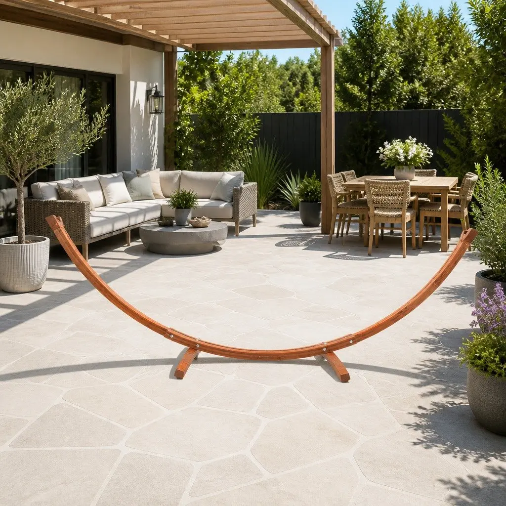 Hammock Bed Stand Larch Wood 315cm Curved Oak 2 Person Indoor Outdoor