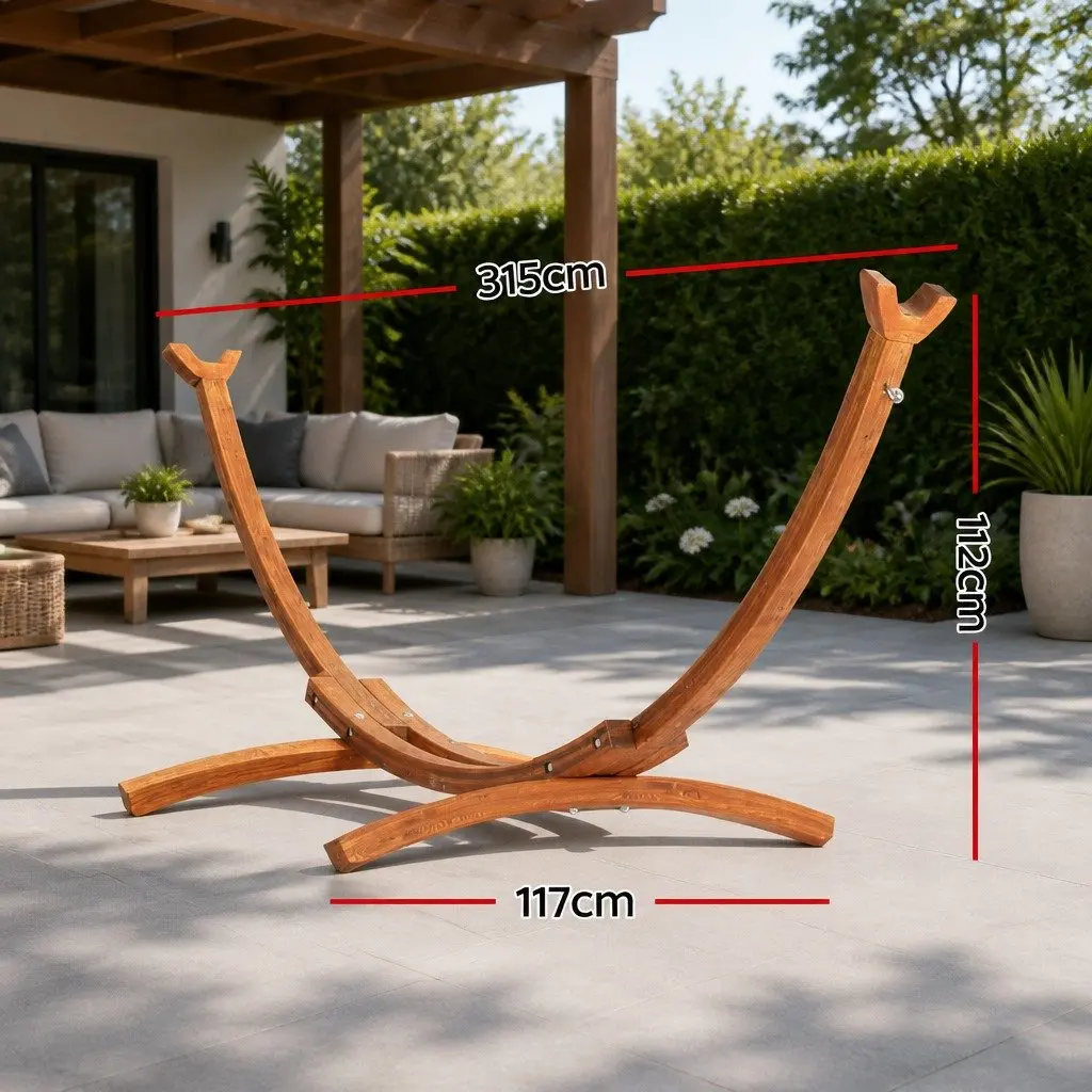 Hammock Bed Stand Larch Wood 315cm Curved Oak 2 Person Indoor Outdoor