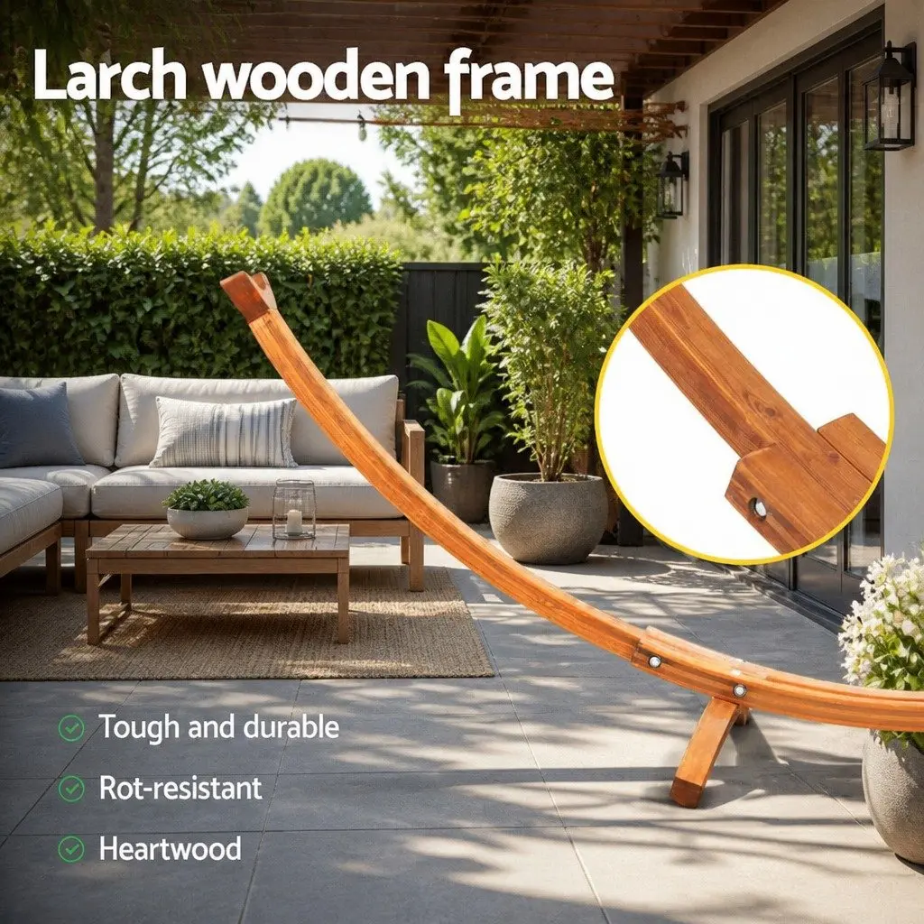 Hammock Bed Stand Larch Wood 315cm Curved Oak 2 Person Indoor Outdoor