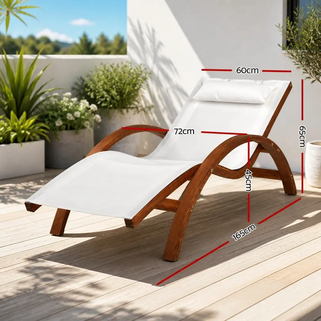 Sun Lounge Wooden Frame Textilene Mesh Cream Outdoor Chair 72cm L x 165cm W x 65cm H
