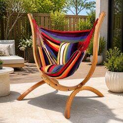Rainbow Hammock Chair with Wooden Stand for Comfort