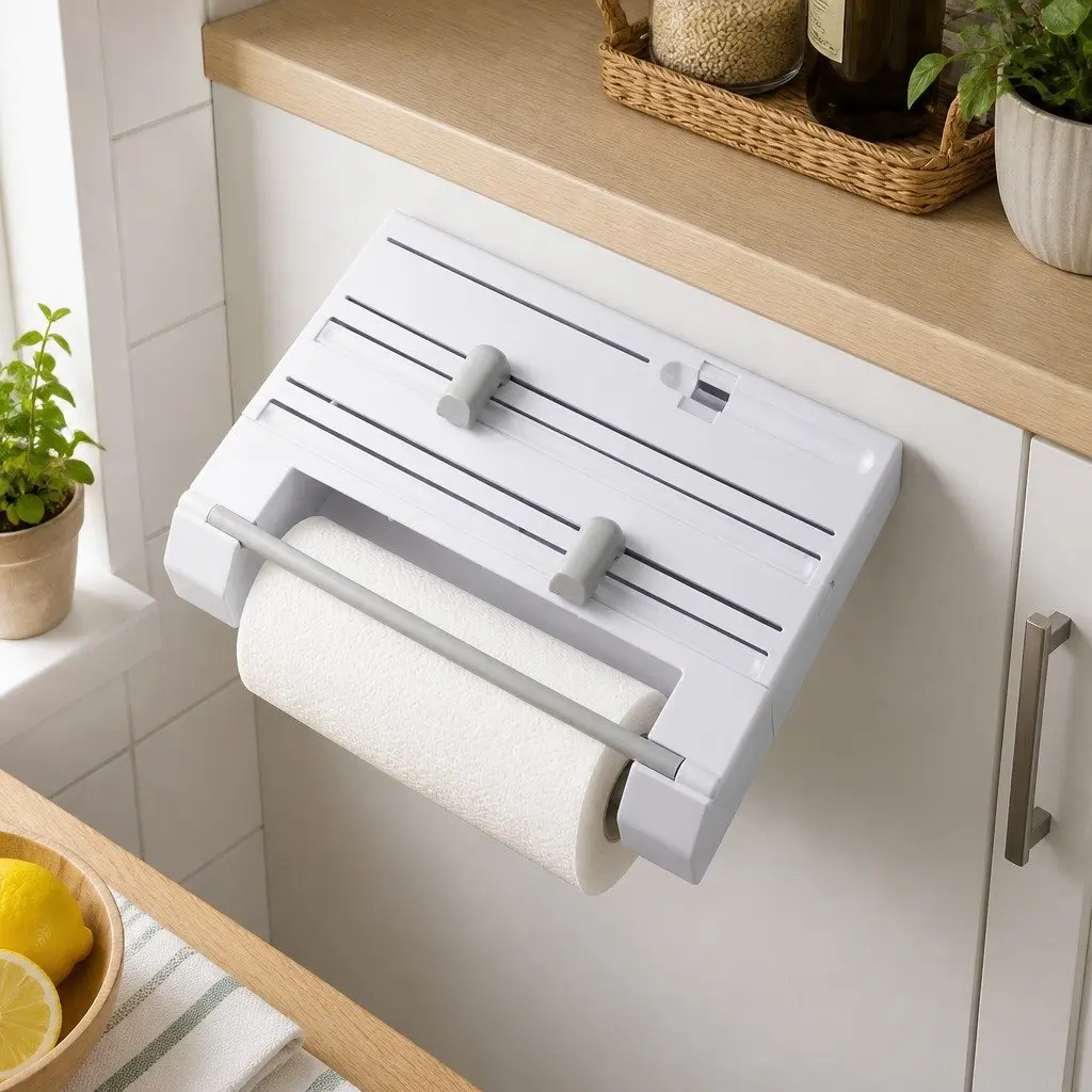 Wall Mounted Kitchen Rack for Paper Towels and Wraps