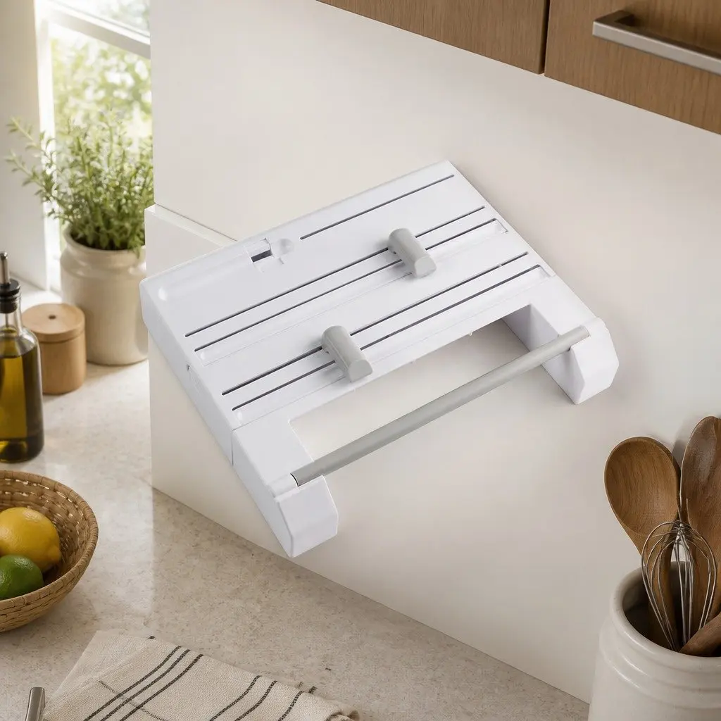 Wall Mounted Kitchen Rack for Paper Towels and Wraps