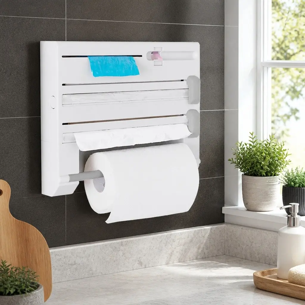 Wall Mounted Kitchen Rack for Paper Towels and Wraps
