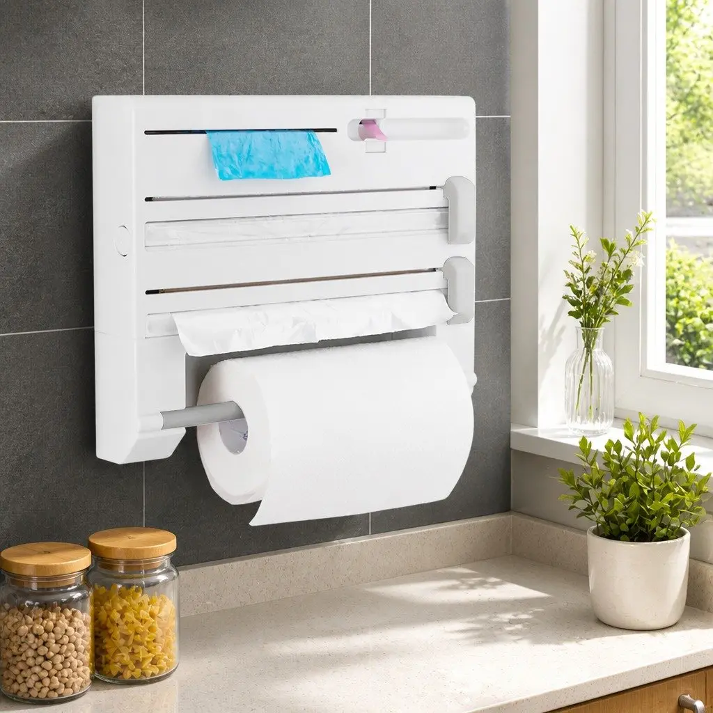 Wall Mounted Kitchen Rack for Paper Towels and Wraps