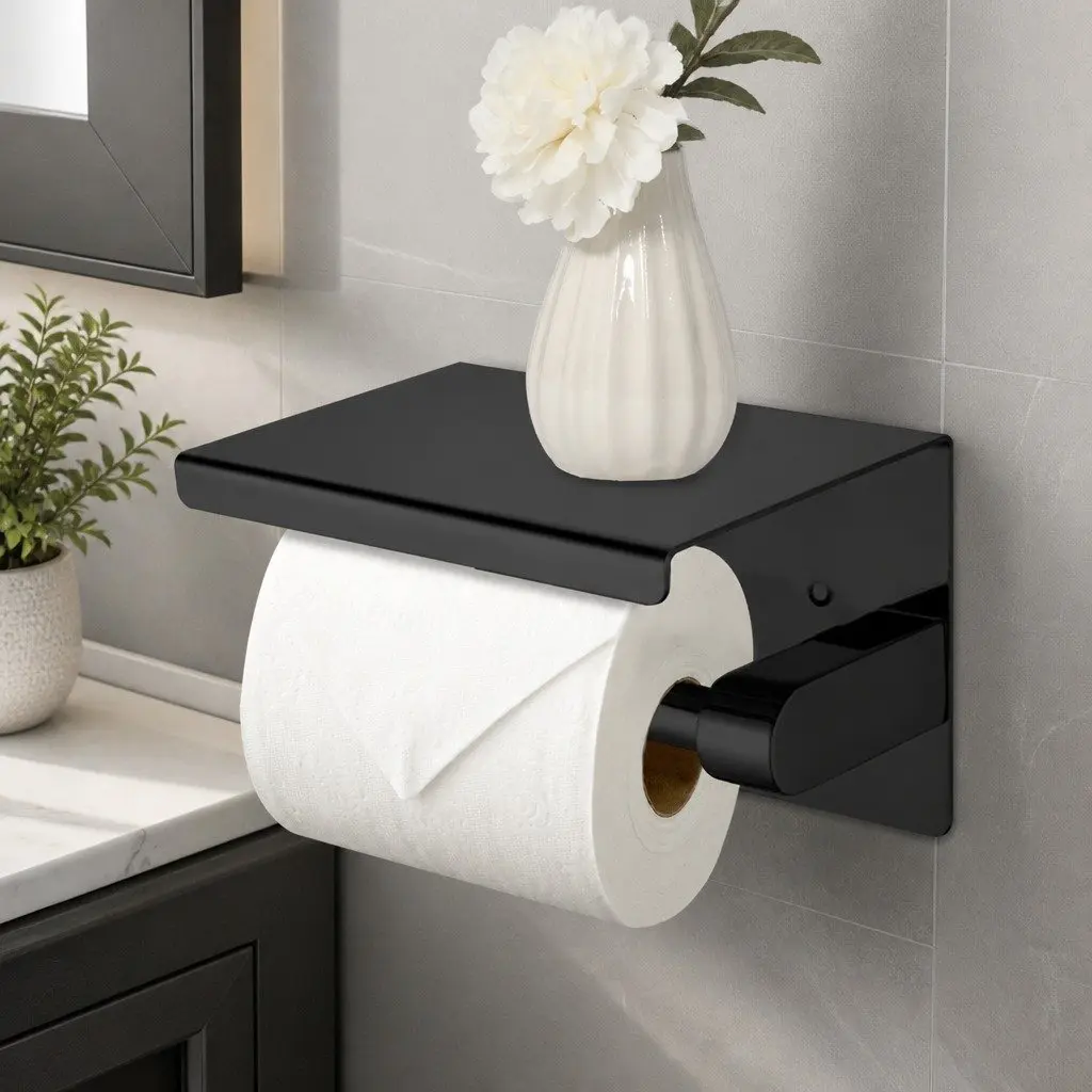 Wall-Mounted Black Toilet Paper Holder