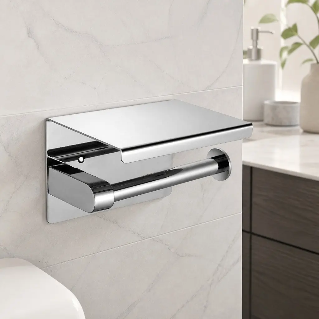 Wall-Mounted Toilet Paper Holder with Storage